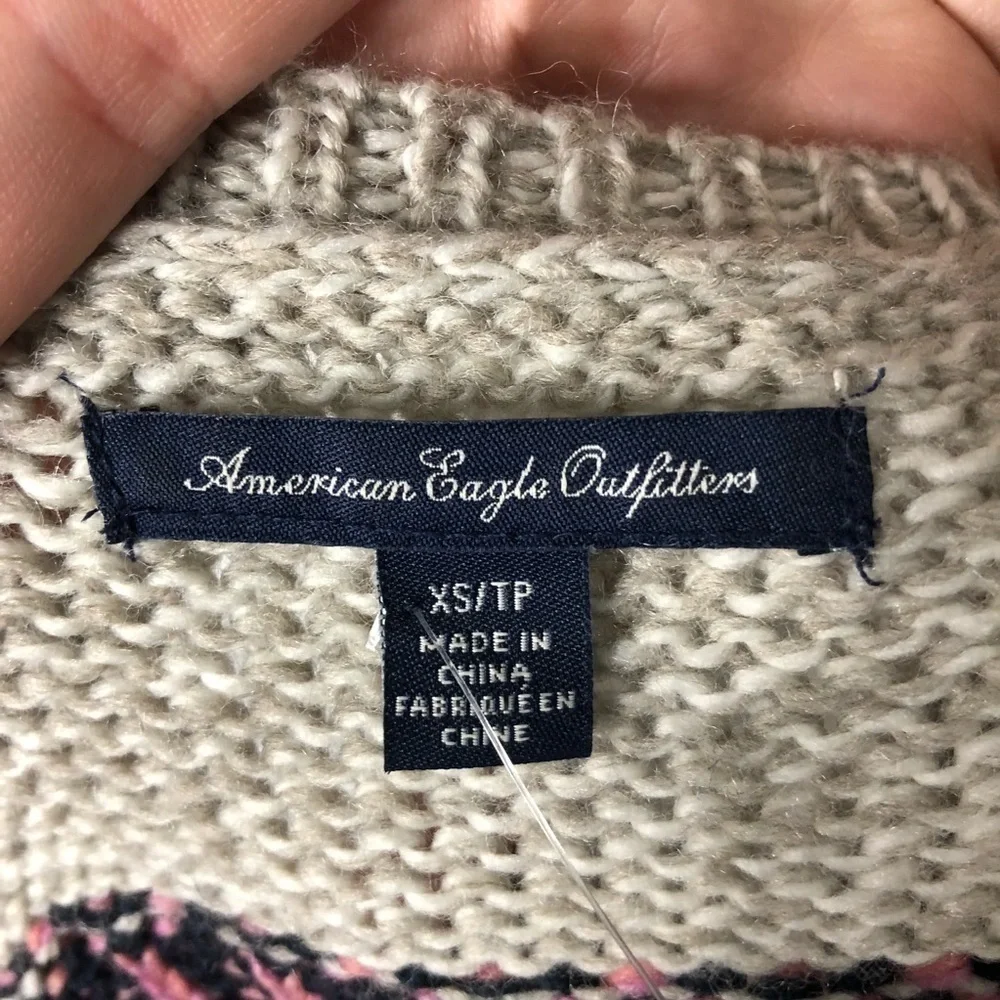 American Eagle Fair Isle Wool Blend Sweater XS Gray Purple Women's